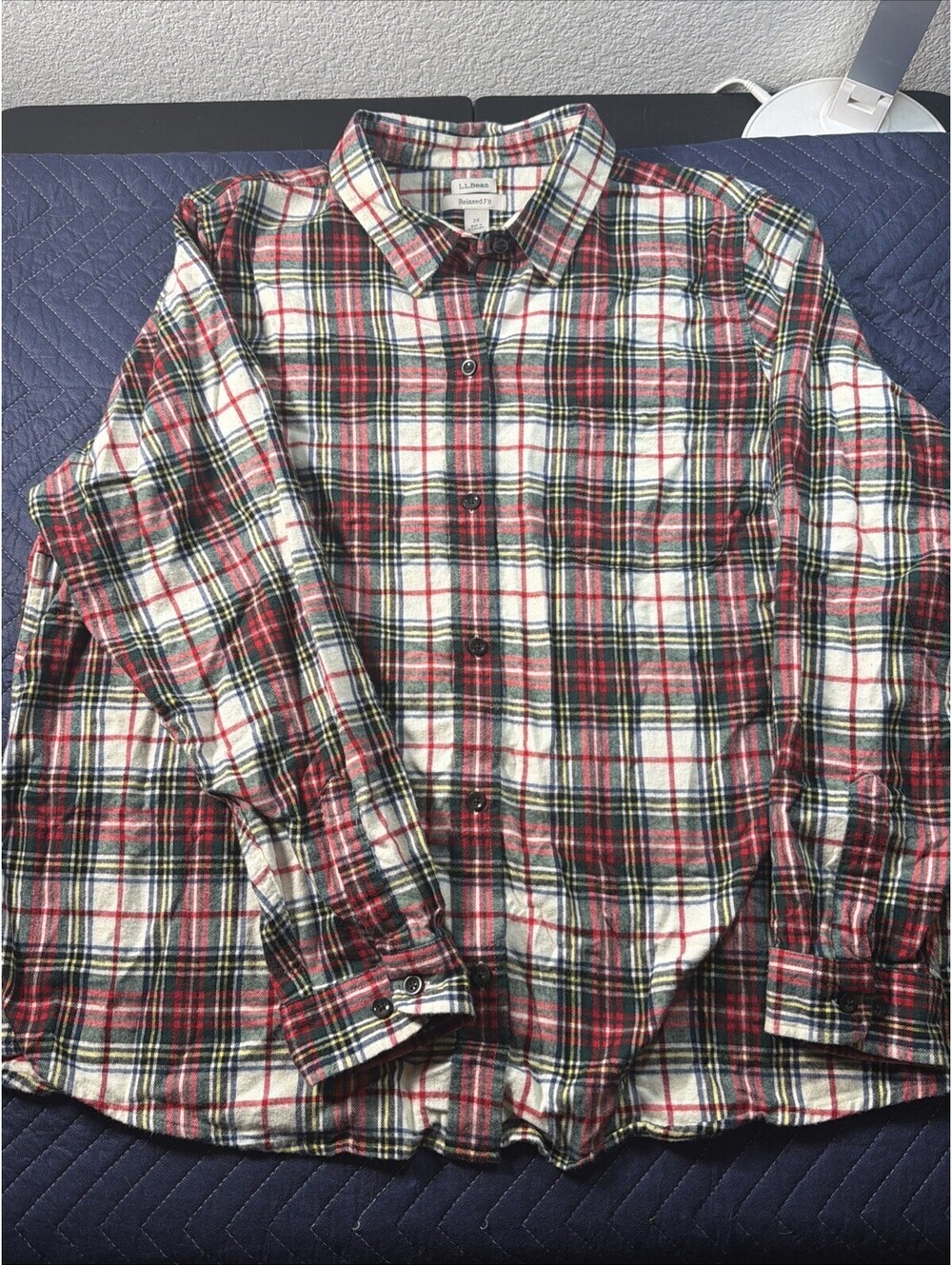 L.L.Bean Women’s 2XL Relaxed Fit Plaid Flannel Shirt 100% Cotton Red Green
